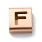 Ion Plating(IP) 304 Stainless Steel Square Slide Charms, Rose Gold, Letter F, 9x8x4mm, Hole: 3.5x8.5mm
