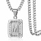 Rectangle with Letter Pattern 304 Stainless Steel Pendant Necklaces, Stainless Steel Color, Letter M, 21.65 inch(55cm)