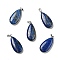 Natural Dyed Lapis Lazuli Pendants, with Platinum Tone Brass Findings, Teardrop, 33x15x7~7.5mm, Hole: 5x3.5mm