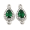 Brass Pave Clear & Green Cubic Zirconia Connector Charms, Cadmium Free & Nickel Free & Lead Free, Teardrop Links, Platinum, 16x8x4mm, Hole: 1.4mm