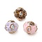 Handmade Polymer Clay Indonesia Beads, Round with Flower, with Alloy Core & Resin & Resin Rhinestone, Light Gold, Mixed Color, 21~23x19~20mm, Hole: 1.9mm