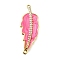 Brass Micro Pave Clear Cubic Zirconia Enamel Leaf Connector Charms, Real 18K Gold Plated, Rack Plating, Long-Lasting Plated, Lead Free & Cadmium Free, Hot Pink, 32.5x12x2mm, Hole: 1.2mm