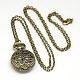 Alliage rond et plat avec la montre de poche collier pendentif fleur de quartz WACH-N011-47-1