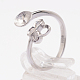 Rhodium Plated 925 Sterling Silver Cuff Finger Ring Components STER-P030-04P-3