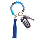 Porte-clés en perles rondes en silicone avec pompon en similicuir KEYC-SW00005-02-1