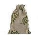 リネン巾着袋  長方形  葉の模様  18x13cm CON-PW0001-078B-14-1