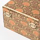長方形シノワズリギフト包装木製ジュエリーボックス  花柄のPVCステッカーと金属の留め金付き  ダークカーキ  12x9.5x8cm OBOX-F002-18A-02-6