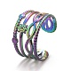Rainbow Color Ion Plating(IP) 304 Stainless Steel Snowflake Open Cuff Ring for Women RJEW-A005-22MC-2