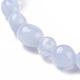 Bracelets extensibles en perles d'agate de dentelle bleue naturelle BJEW-K213-37-3