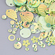 装飾アクセサリー  ポリ塩化ビニールのプラスチック製のスパンコール/スパンコールビーズ  混合図形  緑黄  3~21x3~21x0.4~3mm  穴：1~1.6mm PVC-T005-075B-1