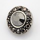 Boutons pression de bijoux avec strass de grade A plat rond en alliage de zinc d'argent antique SNAP-O020-10B-NR-1