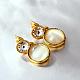 Real 18K Gold Plated Flat Round Tin Alloy Cat Eye Dangle Earrings EJEW-BB06217-G-2