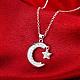 Silver Color Plated Brass Cubic Zirconia Moon and Star Pendant Necklaces NJEW-BB16164-6