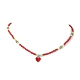 Collier pendentif coeur en alliage émaillé avec perles de graines de verre NJEW-JN04641-3