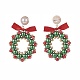 Стеклянные жемчужные плетеные серьги-гвоздики с рождественским венком EJEW-TA00082-2
