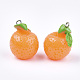 樹脂チャーム  プラチナトーン鉄パーツ  模造食品  オレンジ  サンゴ  24~25x21x19.5~20mm  穴：2mm X-RESI-T028-42-2