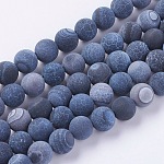 Chapelets de perle en agate naturelle patinée, teinte, mat, ronde, noir, 8mm, Trou: 1mm, Environ 46 pcs/chapelet, 14~15 pouce