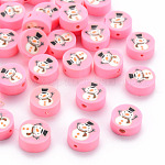Manuell Polymer Ton Perlen, flache Runde mit Weihnachtsschneemann, Perle rosa, 10x4 mm, Bohrung: 1.6 mm