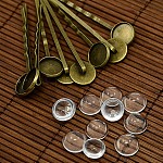 12mm Transparent Clear Domed Glass Cabochon Cover for Iron Hair Bobby Pin DIY Making, Nickel Free, Antique Bronze, 54x14mm