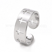 304 Stainless Steel Hollow Out Cross Open Cuff Ring for Women RJEW-C053-02P