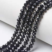 オペークソリッドカラーガラスビーズ連売り  多面カット  ロンデル  ブラック  2.9~3.3x2mm  穴：0.8mm  約135~140個/連  32~34cm&nbsp;EGLA-A034-P2mm-D18