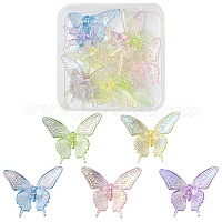 10 個の UV メッキレインボー虹色透明アクリルビーズ  蝶  ミックスカラー  33.5x40x12.5mm  穴：3.2mm&nbsp;OACR-YW0001-43