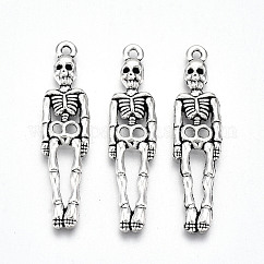 Pendente in lega stile tibetano, piombo & cadimo libero, scheletro, argento antico, 39x9.5x2.5mm, Foro: 1.5 mm, circa 360pcs/500g
