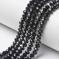 Cuentas opacas de color sólido cuentas de vidrio, facetados, rerondana plana, negro, 2.9~3.3x2mm, agujero: 0.8 mm, aproximamente 135~140 pcs / cadena, 32~34 cm