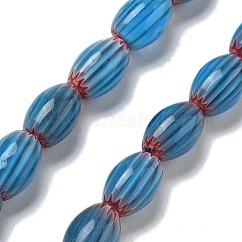 Hilos hechos a mano millefiori lampwork beads, arroz, azul dodger, 11~12x7~8mm, agujero: 0.9 mm, aproximamente 31 pcs / cadena, 13.98~14.37 pulgada (35.5~36.5 cm)