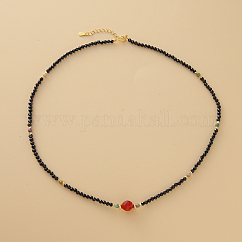 Collier vintage en tourmaline noire naturelle et agate rouge en argent plaqué or