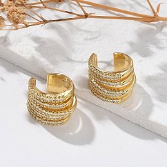 Orecchini a polsino spessi multi linea con zirconi cubici trasparenti, gioielli in ottone con placcatura a cremagliera,  cadmio& piombo libero, vero placcato oro 18k, 16x14x12.5mm