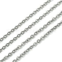 Anlaufbeständige 304 Edelstahl-Kabelketten, gelötet, Flachoval, Edelstahl Farbe, 2.5x2x0.5 mm
