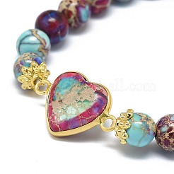 Браслеты из яшмы в форме сердца из натурального регалита / императорской яшмы / морских отложений&nbsp;G-G974-07