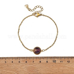 半円形の天然宝石ビーズリンクブレスレット  女性用304ステンレススチール製ケーブルブレスレット  7.28インチ（18.5cm）&nbsp;BJEW-JB14119