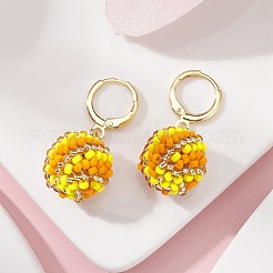 Плетеные круглые серьги ручной работы Миюки с японскими семенами и подвесками EJEW-MZ00073-02