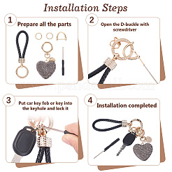 2 шт. 2 стиля плетеный брелок из искусственной кожи и сплава со стразами и подвесными украшениями&nbsp;KEYC-CN0001-11E