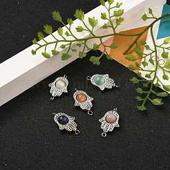 Рамы из сплава в тибетском стиле со звеньями из бусин в виде кошачьего глаза&nbsp;PALLOY-JF00479