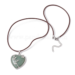 Collana con pendente a cuore avventurina verde naturale con cordoncini in pelle di vacchetta&nbsp;NJEW-JN04598-03