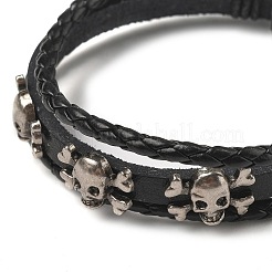 Кожаные и вощеные шнуры трехслойные многорядные браслеты BJEW-F468-10-01