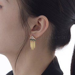 真鍮製マイクロパヴェキュービックジルコニアスタッドピアス  タッセルピアス  グリーン  ゴールドカラー  33x15mm&nbsp;EJEW-BB70428