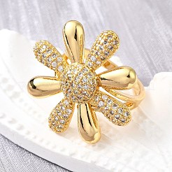 Латунные микропаве кубические цирконии регулируемые открытые манжеты кольца для женщин&nbsp;RJEW-K292-02G