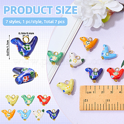 7個 7色 ハンドメイドプリント磁器ペンダント  鉄パーツ  ピジョン  ゴールドカラー  ミックスカラー  17mm  穴：4mm  1pc /カラー&nbsp;PALLOY-SW00120