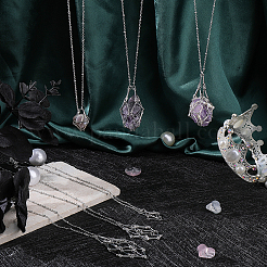 6 шт. 2 стиля плетеная цепь из нержавеющей стали макраме мешочек пустой держатель для камня кулон ожерелье изготовление&nbsp;NJEW-SC0001-46