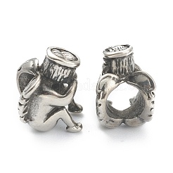 304ステンレススチールヨーロピアンビーズ  大穴ビーズ  天使  アンティークシルバー  12.5x9x10mm  穴：5.5x6mm&nbsp;STAS-J037-06AS