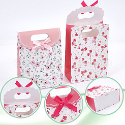 24 шт. подарочные пакеты из двухцветной бумаги с цветочным принтом и бантом из ленты ABAG-GO0001-03A