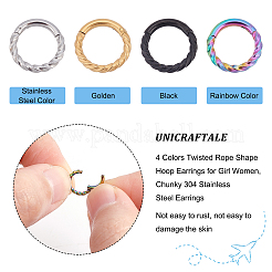 女の子用、女性用、ツイストロープシェイプフープピアス8個、4色  チャンキーな304ステンレススチールのイヤリング  ミックスカラー  18ゲージ  8.5x1mm  2個/カラー&nbsp;STAS-UN0037-13