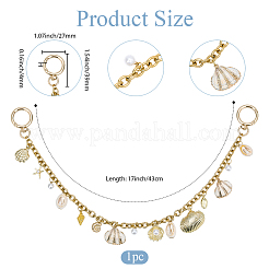 Cadenas decorativas para bolsos de acero inoxidable 304 con borlas de concha natural galvanizada y perlas de imitación de plástico ABS y aleación.&nbsp;HJEW-BM00057