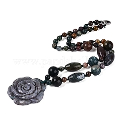 Collane con ciondolo a forma di fiore in agata indiana naturale&nbsp;NJEW-N064-08H