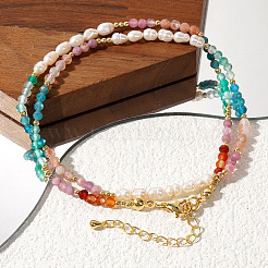 Ожерелья-воротники из граненых круглых натуральных смешанных камней в стиле бохо UC9178