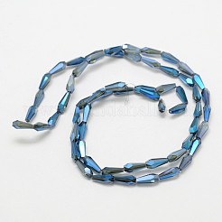 ファセットレインボーメッキティアドロップ  電気メッキガラスビーズ連売り  マリンブルー  10x4mm  穴：1mm  約60個/連  23.6インチ&nbsp;X-EGLA-F104-03A